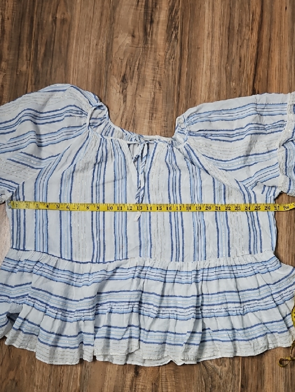 Cato Women's Blue and White Striped Peasant Top 26W/28W - Picture 8 of 9